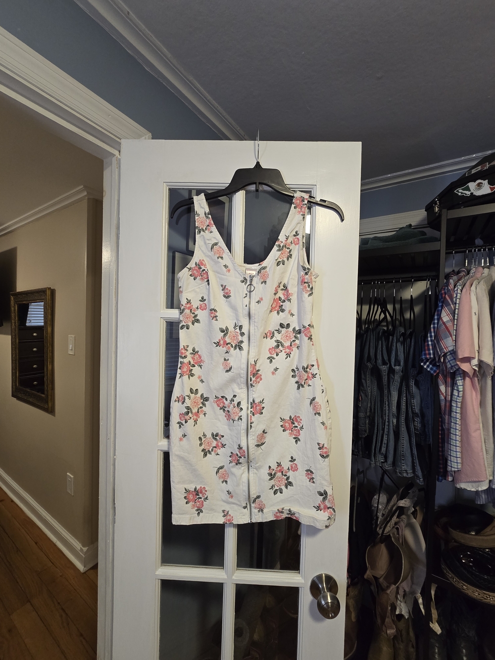 No Boundaries White Floral Zip-Front Mini Dress